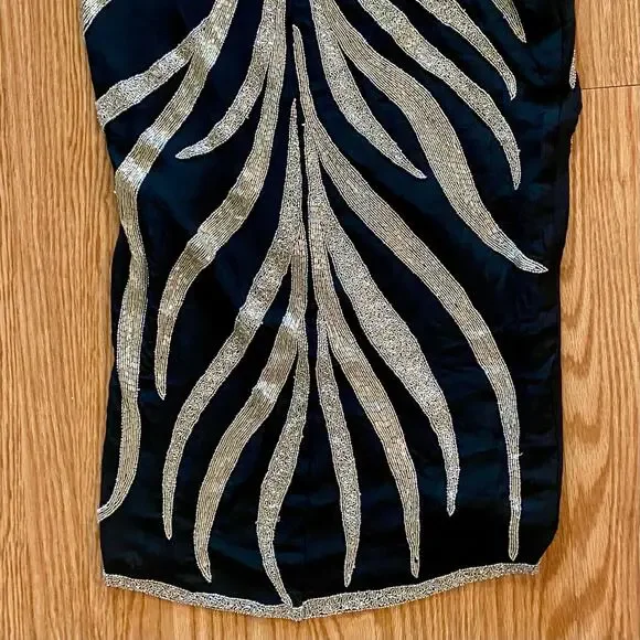 Vintage 1980s Black Beaded Silk Long Maxi Evening Gown Womens Medium - Picture 9 of 16